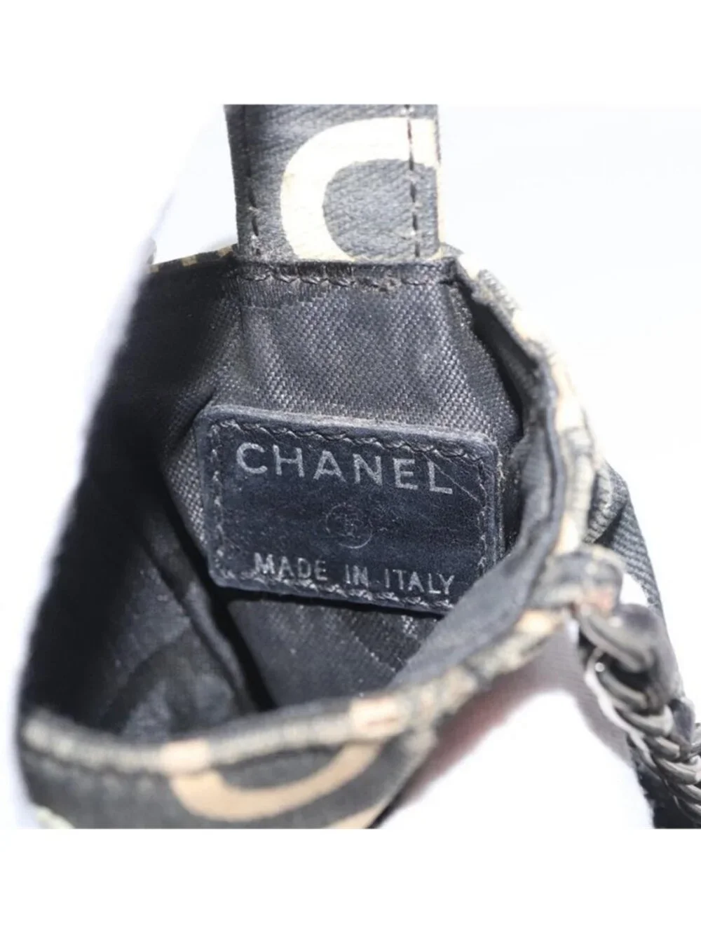 Authentic CHANEL By Sea Line Phone Pouch Shoulder Bag Canvas Black Silver CC